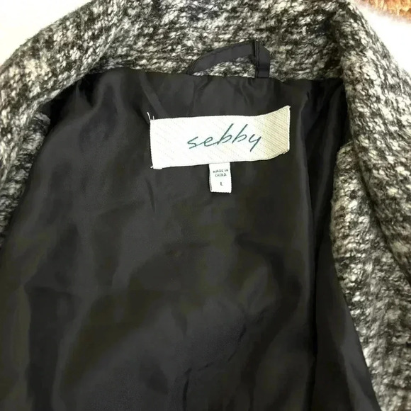 Sebby Heathered Gray Button Down Tie Waist Wool Blend Pea Coat Size L - Picture 13 of 16